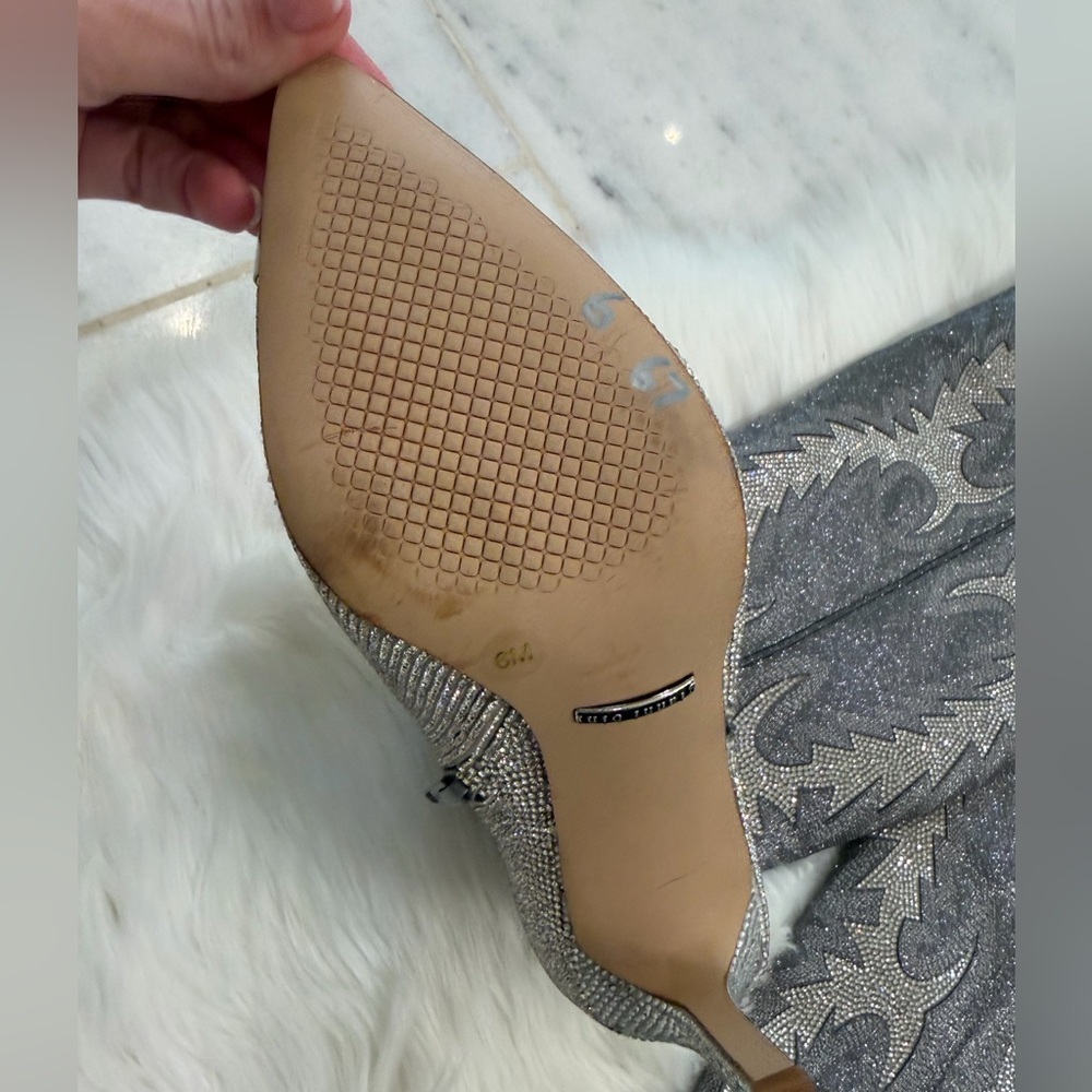 Gianni Bini Katyanna Rhinestone OTK Boots Silver NWT - Picture 4 of 9